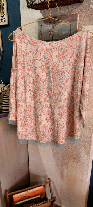 Blusón verano blanco-naranja T-M