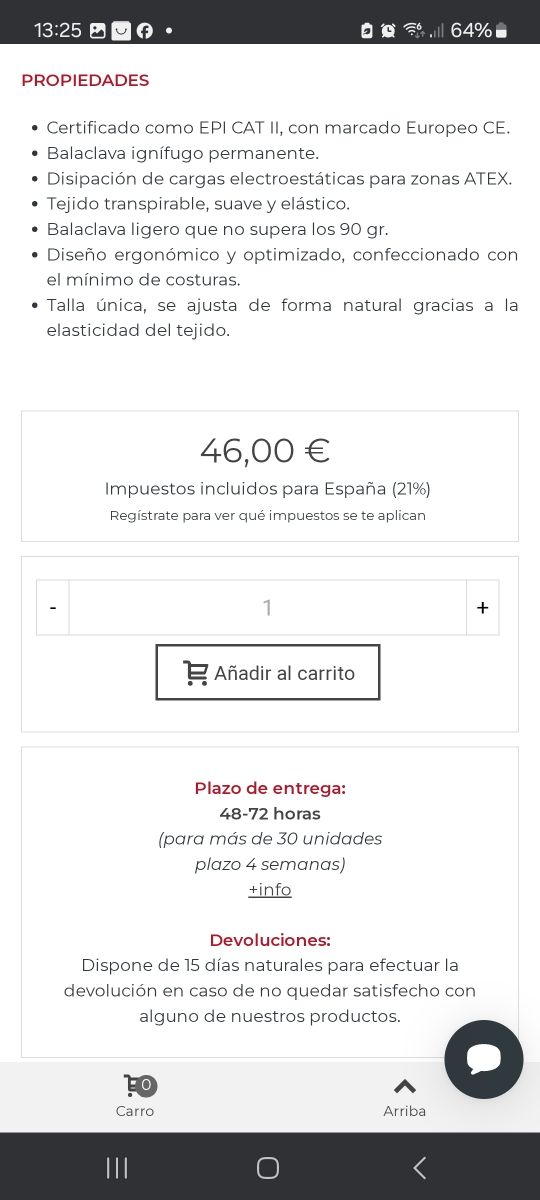 Balaclava ignífuga Texfire - Talla única