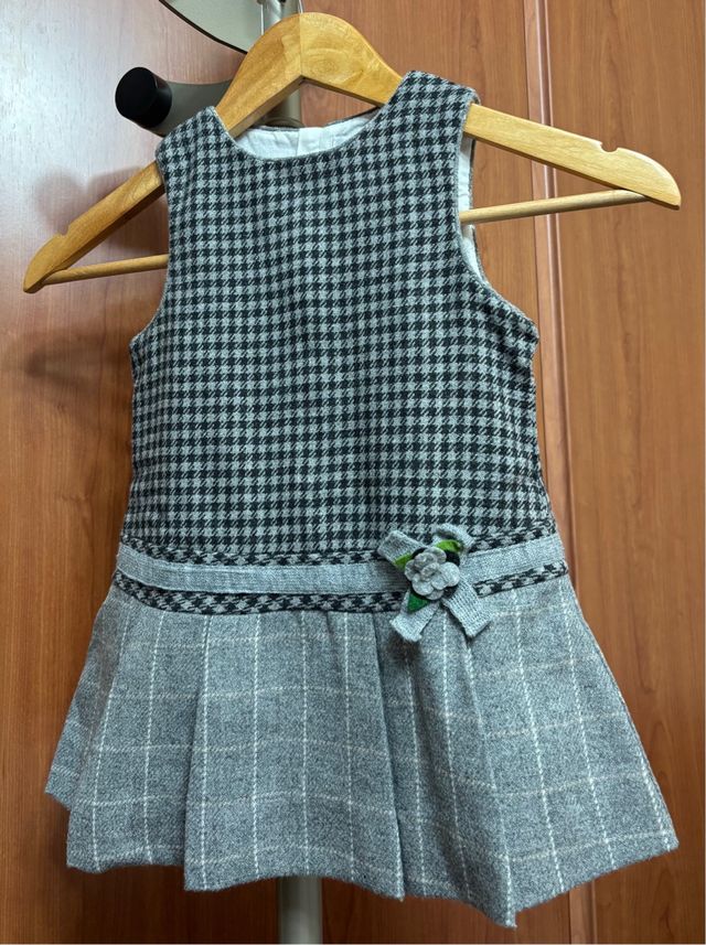 Vestido niña cuadros gris