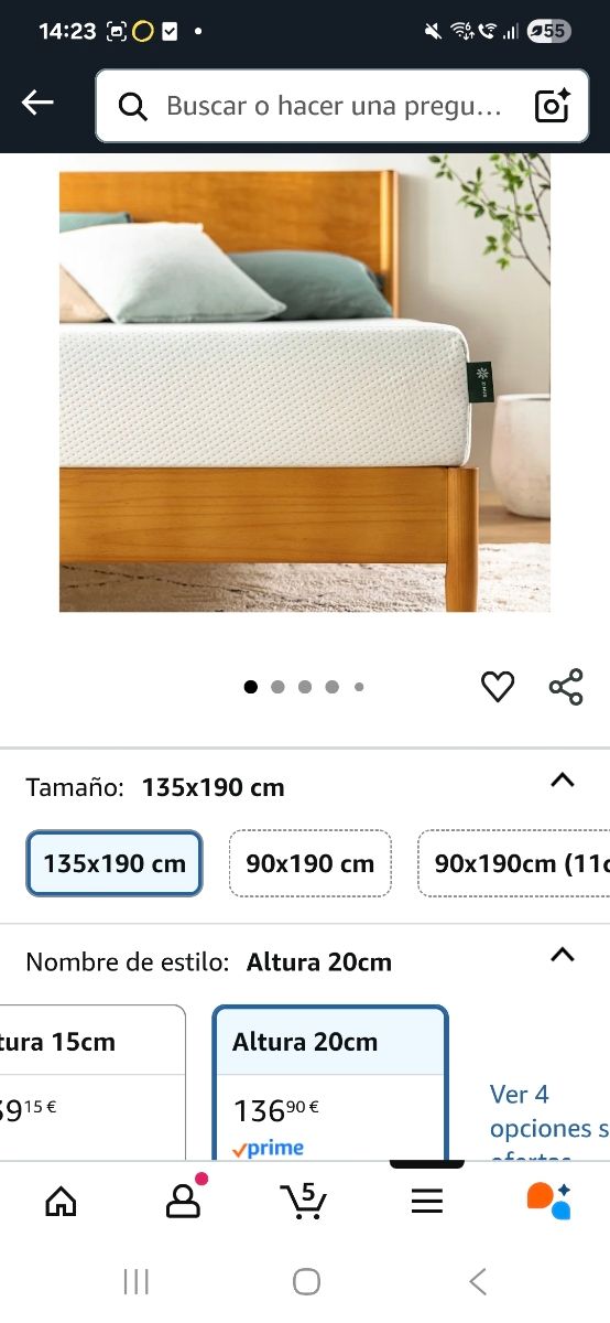 Cama y colchón 135x190 cm