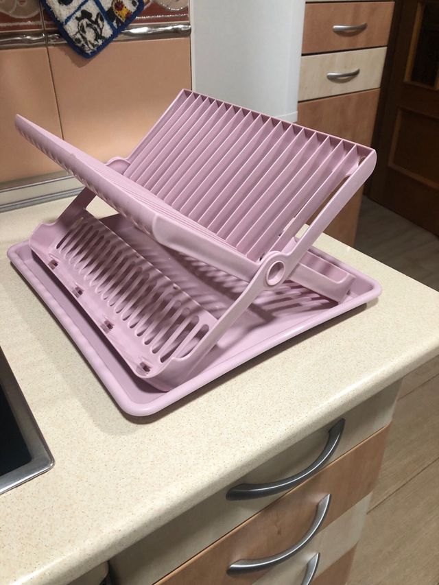 Escurreplatos plegable rosa