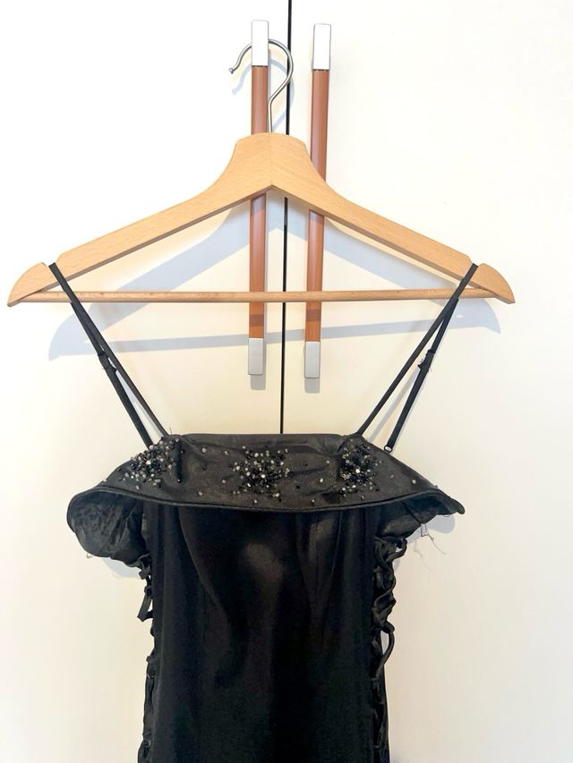 Abito lungo nero satinato