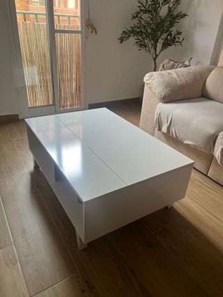 Mesa centro blanca y madera