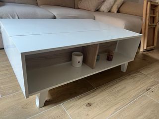 Mesa centro blanca y madera