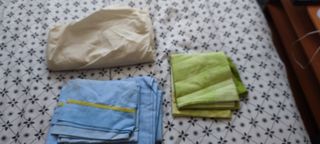 Juego sábanas algodón beige-azul