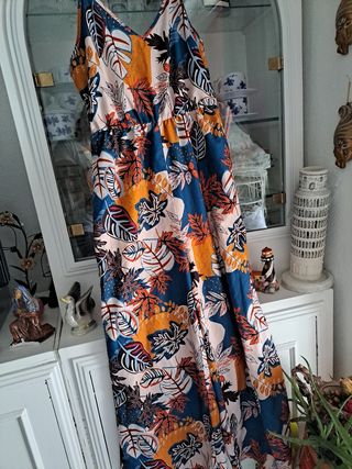 Mono largo estampado flores - azul, naranja