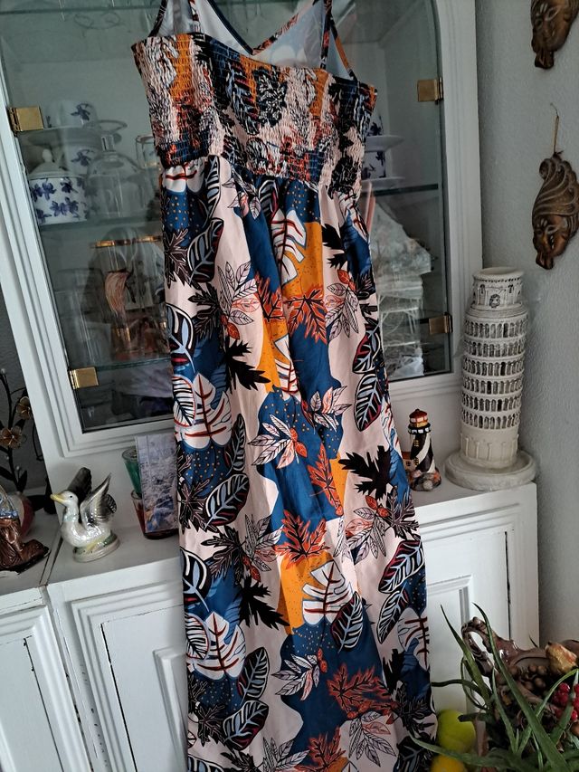 Mono largo estampado flores - azul, naranja