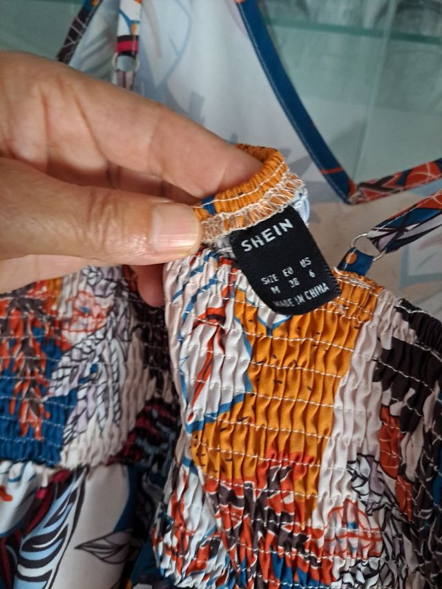 Mono largo estampado flores - azul, naranja