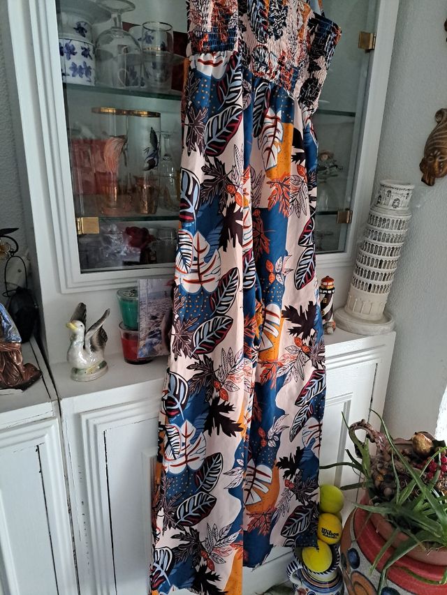 Mono largo estampado flores - azul, naranja