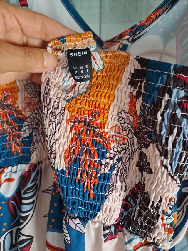 Mono largo estampado flores - azul, naranja