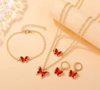 Set Gioielli Farfalla - Oro e Rosso