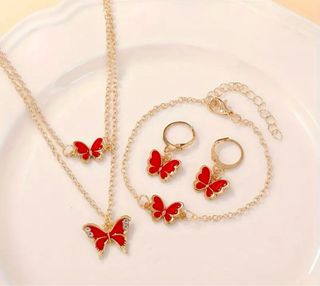 Set Gioielli Farfalla - Oro e Rosso