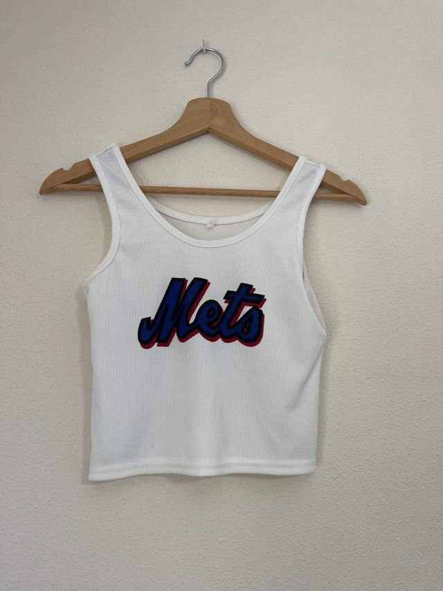 Top corto blanco Mets Y2K