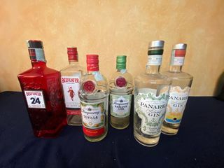 6 bottiglie Gin vuote: Beefeater,Tanqueray,Panarea