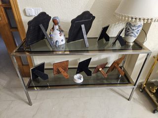 Mesa consola dorada y plateada
