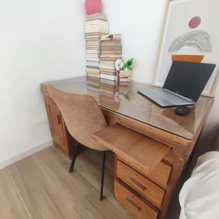 Escritorio madera maciza con cristal