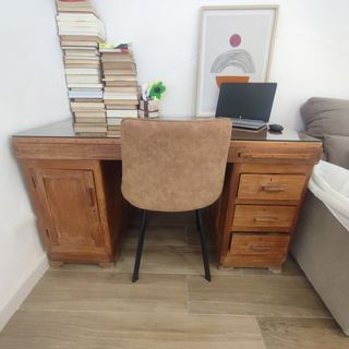 Escritorio madera maciza con cristal