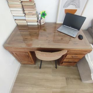 Escritorio madera maciza con cristal