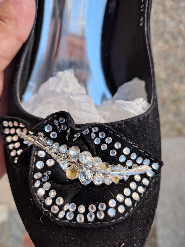 Scarpe donna velluto nero strass
