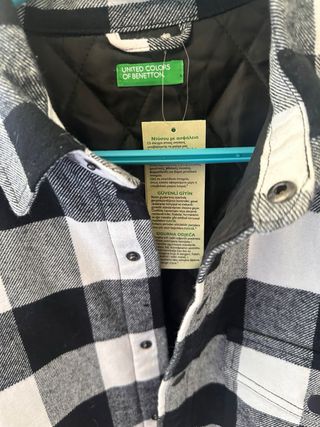 Camisa cuadros Benetton blanco-negro