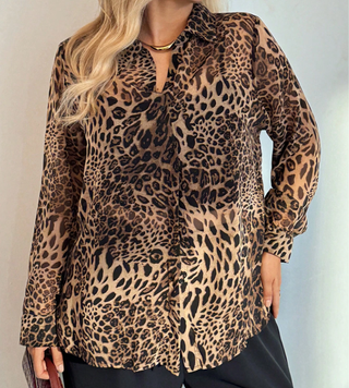 Blusa leopardo manga larga 50/52/3XL Shein
