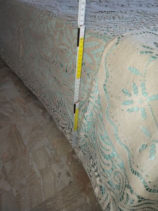 Copriletto uncinetto raso beige-verde acqua