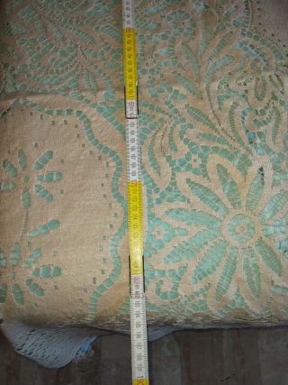 Copriletto uncinetto raso beige-verde acqua