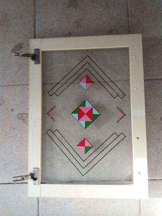 coppia ante battenti in vetro trasparente decorato