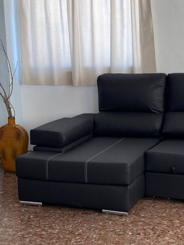 Sofá chaise longue negro - piel sintética