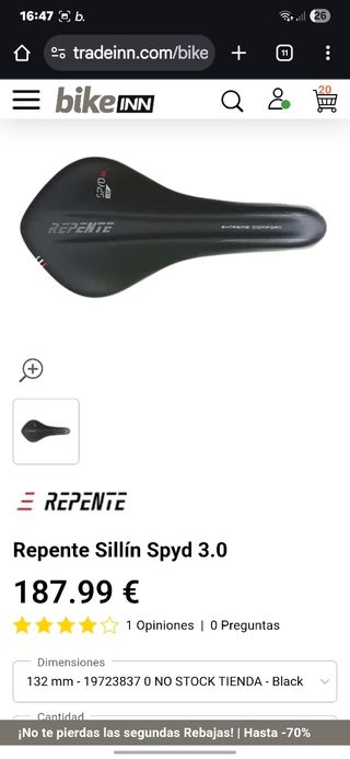 Sillín bicicleta REPENTE SPYD 3.0 142
