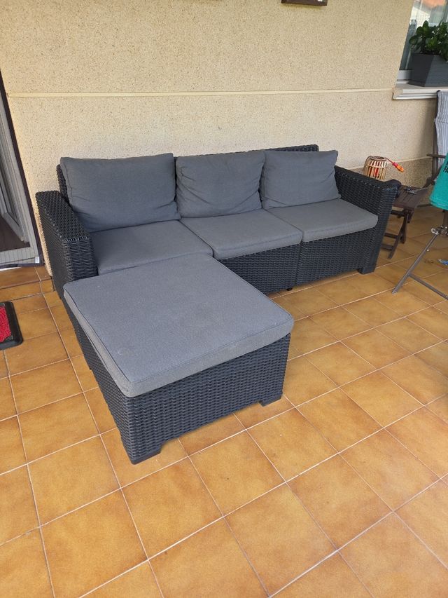Chaiselongue ratán exterior - gris oscuro