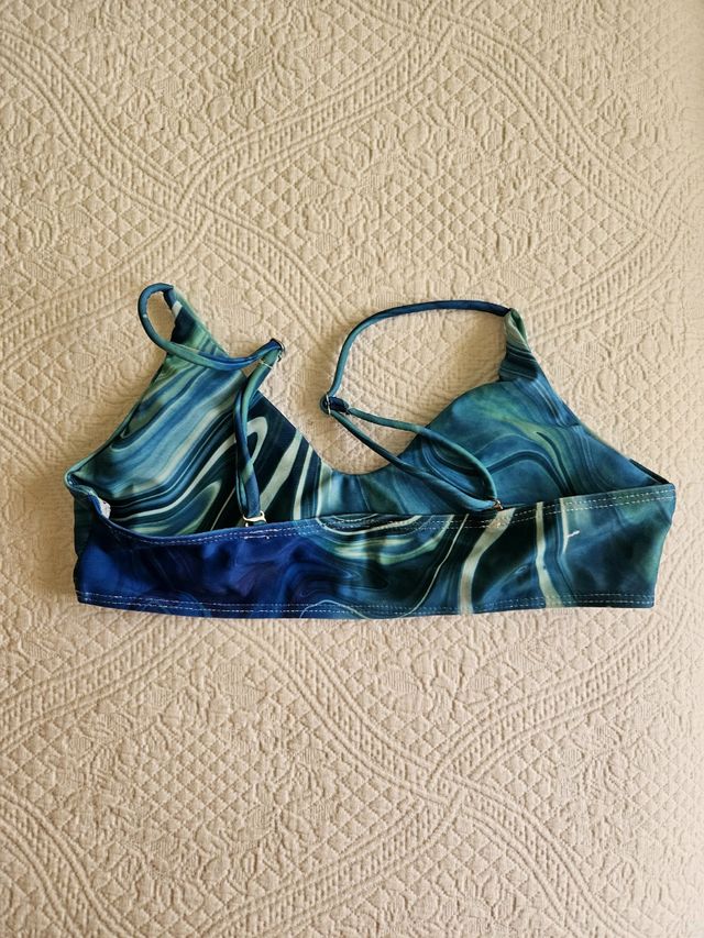 Top bikini efecto mármol azul-verde