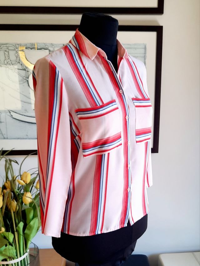 Camisa rayas Stradivarius rosa-rojo