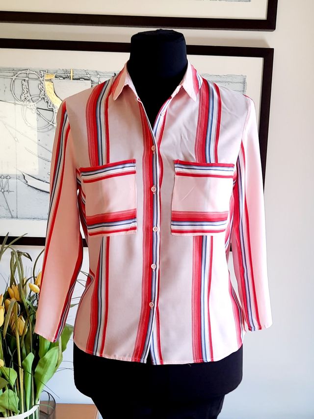 Camisa rayas Stradivarius rosa-rojo