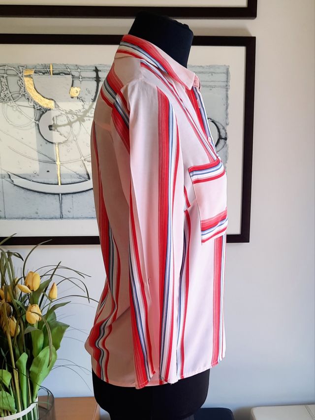 Camisa rayas Stradivarius rosa-rojo