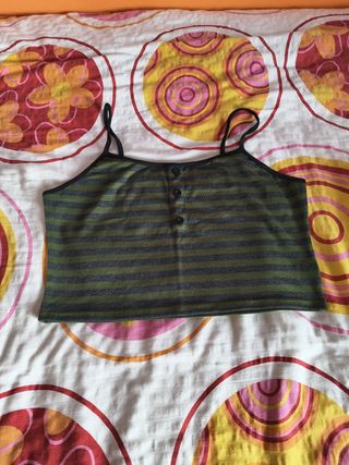 Top rayado verde-gris