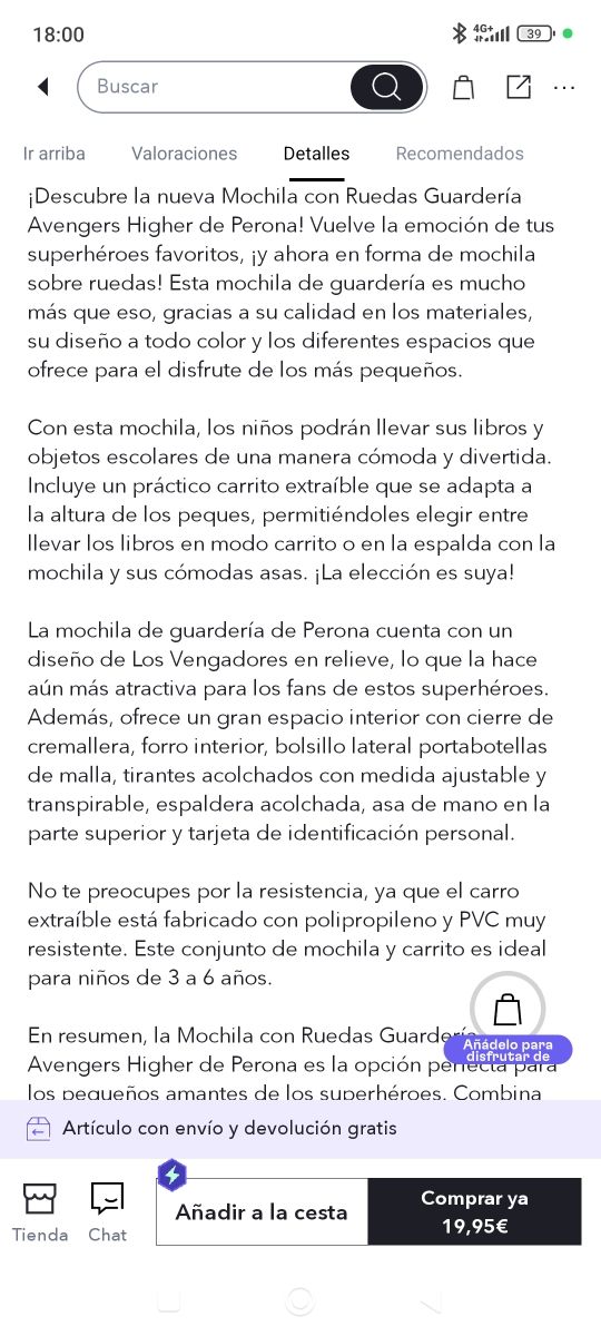 Mochila escolar Avengers ruedas pequeña