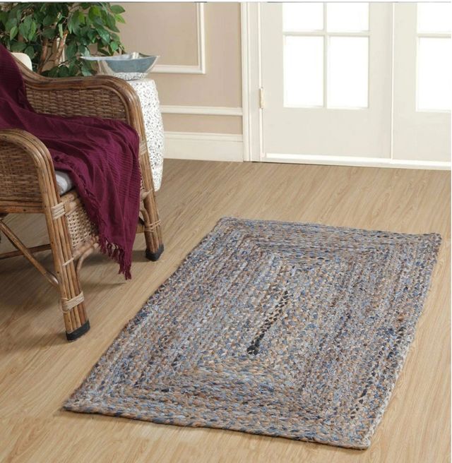 Alfombra yute algodón - beige/azul 93×160 cm