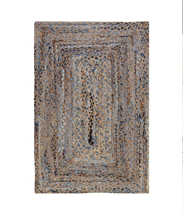 Alfombra yute algodón - beige/azul 93×160 cm