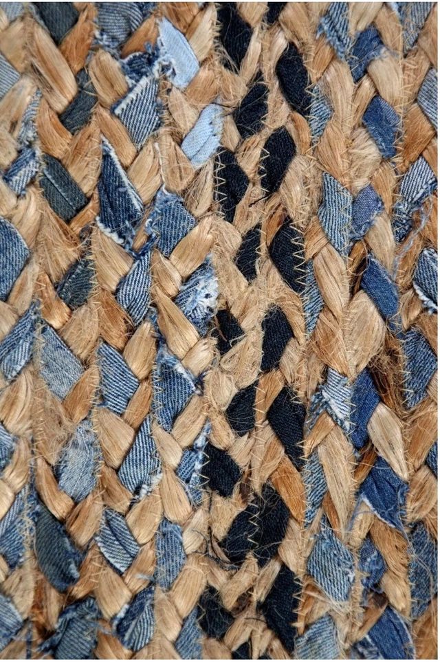 Alfombra yute algodón - beige/azul 93×160 cm