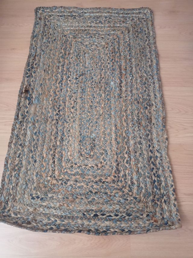 Alfombra yute algodón - beige/azul 93×160 cm