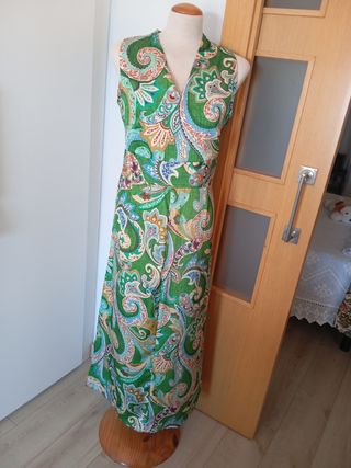 Vestido largo Zara estampado verde XL