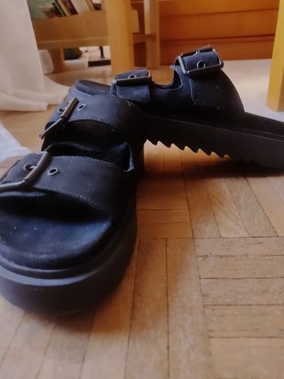 Sandalias tipo Birkenstock negras terciopelo - 36