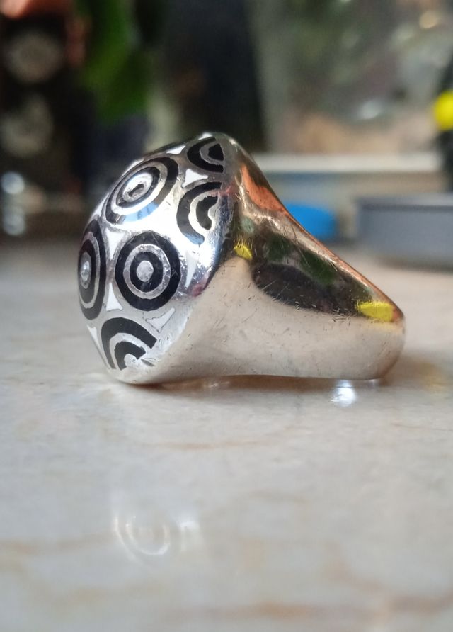 Anillo plata, nácar - negro, plata