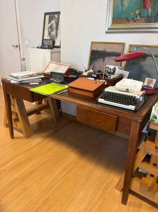 Mesa escritorio inglesa - Roble y cuero