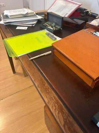 Mesa escritorio inglesa - Roble y cuero