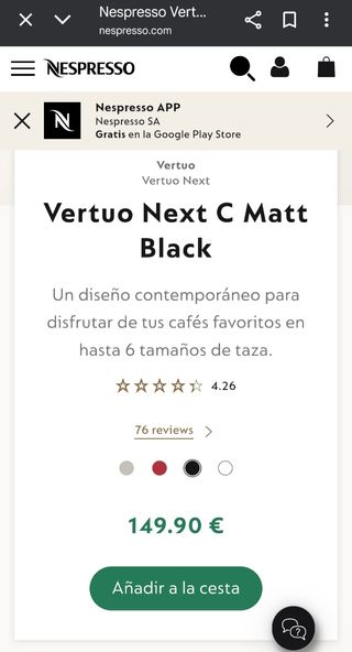 Cafetera Nespresso Vertuo - Negra
