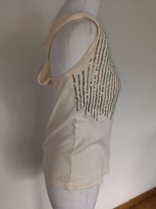 Top beige lentejuelas talla M