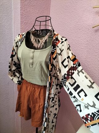 Conjunto boho - top, shorts y kimono