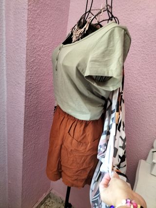 Conjunto boho - top, shorts y kimono